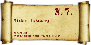 Mider Taksony névjegykártya